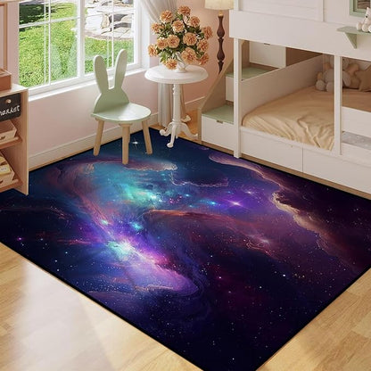Galaxy Area Rug Bedroom Living Room for Girls Kids Boys Large Carpet Nebula Vortex Throw Rugs Purple Blue Cloud Floor Mat 71 in x 47 in