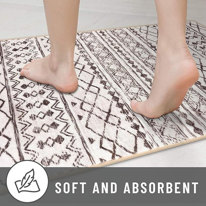 KUTA Moroccan Washable Hallway Runner Rug 2x6 Non-Slip Vintage Brown Cream Boho Runners Kitchen Rugs Ultra Soft Distressed Geometric Floor Carpet for Bedroom Laundry Living Room