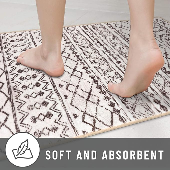 KUTA 5x7 Area Rugs Boho Brown Cream Washable Rug Non-Slip, Ultra Soft Geometric Print Distressed Traditional Moroccan Farmhouse Carpet for Living Room Dining Room Bedroom Dorm Office Home Decor