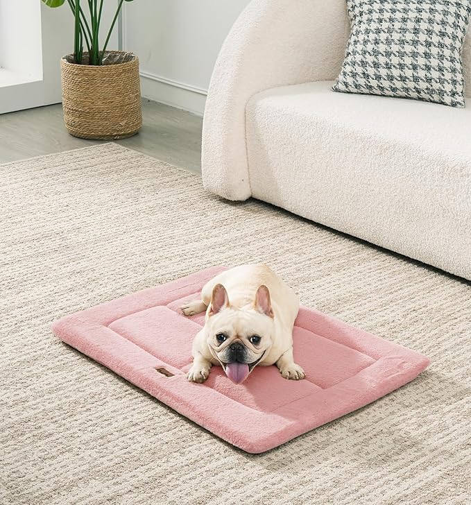 Made4Pets Dog Crate Pad Bed for Medium Dogs, Washable & Reversible, Anti-Slip Kennel Mat for Cozy Sleeping, Soft Fluffy Dog Bed for Indoor & Outdoor Use, 29"x21", Pink