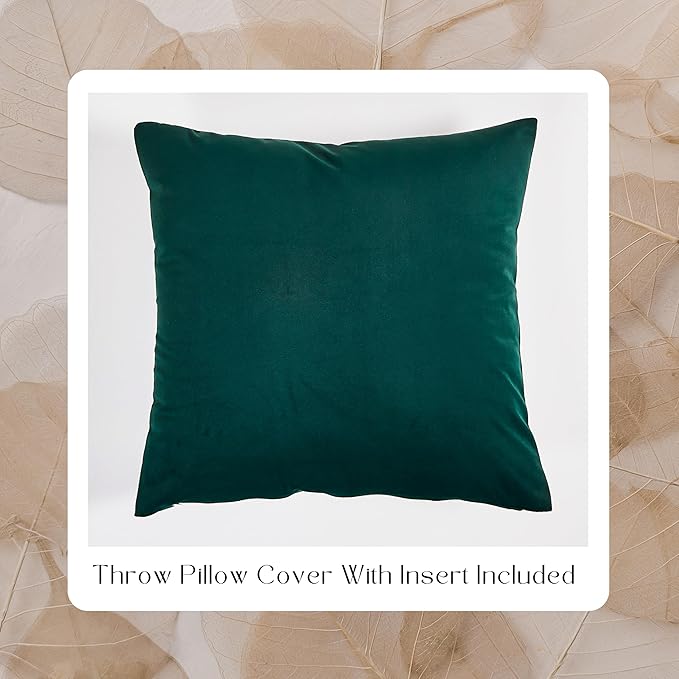 Solid Color Velvet Throw Pillow with Insert Included (Dark Green, 20"x20"), Decorative Pillow for Sofa, Couch, Bed, Chair Cushion