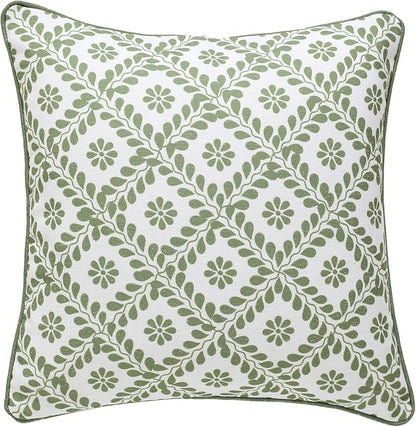 ISAENNE Design Fresh Linen Square Throw Pillow Covers 18"x18", French White Cottage Cushion Covers with Green Branches Pattern Decoration Pillowcases for Bed,Living Room,Outdoor,Car