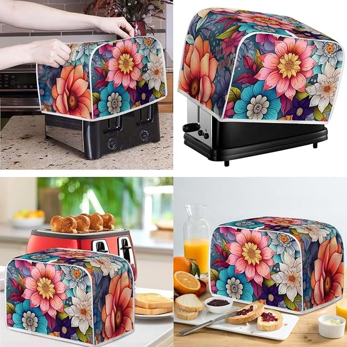 Boho Bright Blossom Flower Pattern Appliance Covers Set Washable Kitchen Blender Dust Cover Bread Maker Toaster Cover 4 Slice Kitchen Accessories