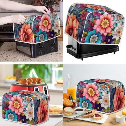 Boho Bright Blossom Flower Pattern Appliance Covers Set Washable Kitchen Blender Dust Cover Bread Maker Toaster Cover 2 Slice Kitchen Accessories