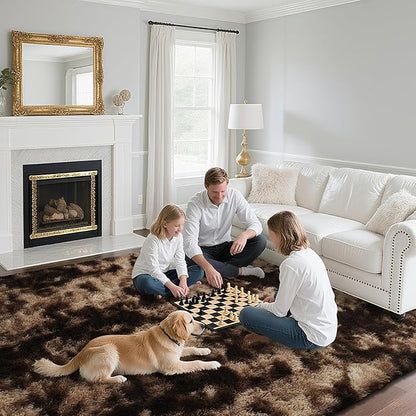 Fluffy Rug Shaggy Area Rug, Mottling Brown 3x5 Area Rugs for Bedroom, Small Bedside Rug, Soft Fluffy Shaggy Entryway Throw Rugs for Living Room Bedroom Kids Room Home Decor