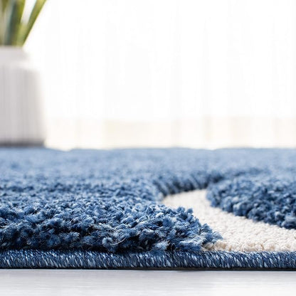 SAFAVIEH Florida Shag Collection Area Rug - 2'3" x 7' Runner, Navy & Ivory, Non-Shedding & Easy Cleaning, Plush Thick Pile, Ideal for Living Room, Hallway, Foyer, Entryway, Bedroom (SG471-6512)