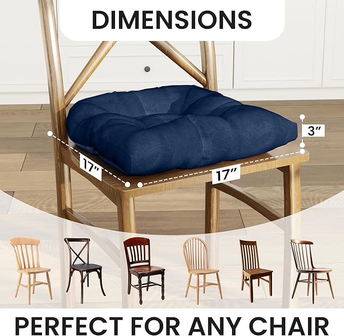 Klear Vu Gripper Overstuffed Universal Non-Slip Dining Chair Cushions for Kitchen Decor or Office Use, U-Shaped Skid-Proof Seat Pad, 17x17 Inches, 2 Count (Pack of 1), Linear Indigo Blue