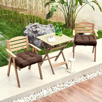 ARTPLAN Outdoor Seat Cushion,Square Thick Tufted Chair Cushion for Patio Wicker Chair with Tie,Set of 2,19"x19"x5",Coffee