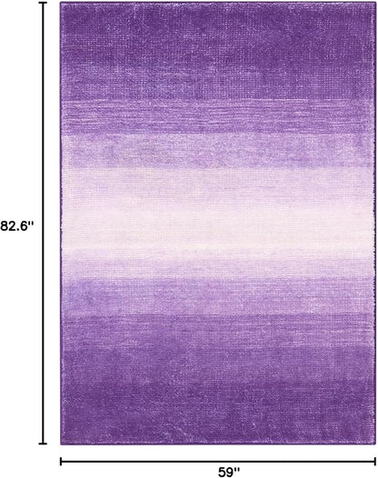 Wonnitar Modern Ombre Washable Rugs 5x7 for Bedroom, Non-Slip Purple Large Living Room Area Rug, Non-Shedding Abstract Low Pile Nursery Rug Soft Floor Carpet for Bedside Dorm (Purple, 5'x7')