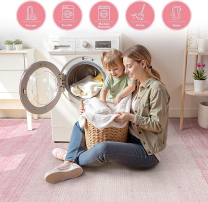 Wonnitar Modern Ombre Pink 8x10 Rugs for Bedroom, Washable Soft Living Room Area Rug, Non-Slip Thin Cute Nursery Large Accent Mat, Contemporary Floor Carpet for Playroom Closet (Pink, 8'x10')