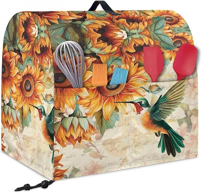 Stand Mixer Covers Hummingbird Sunflower Print Stand Mixer Dustproof Cover Compatible with Kitchen Aid Mixer Washable Stand Mixer Covers for 6-8 Qt Mixer