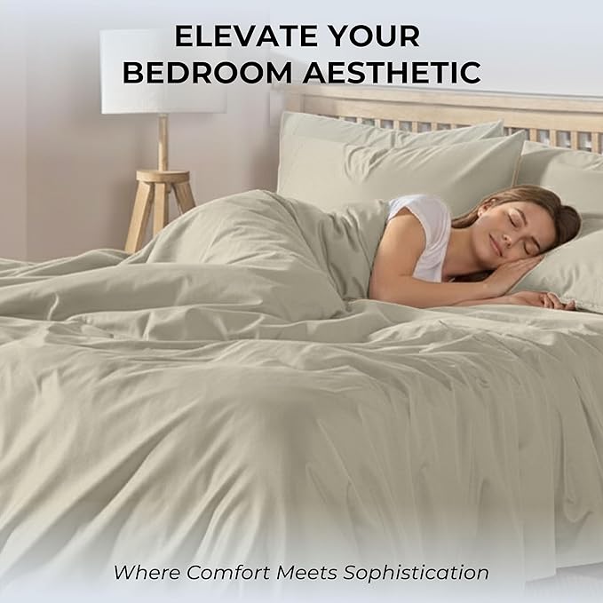 100% Natural Cotton Bed Sheets | 500 TC Single-Ply Sateen Weave Twin Sheets Set | Breathable & Hypoallergenic Solid 3-Piece Bedding with Deep Pocket Fitted, Flat, Pillowcase | Cream Beige