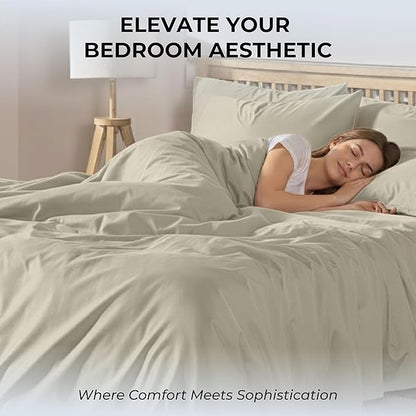 100% Natural Cotton Bed Sheets | 500 TC Single-Ply Sateen Weave Twin XL Sheets | Breathable & Hypoallergenic Solid 3-Piece Bedding with Deep Pocket Fitted, Flat, Pillowcase | Cream Beige