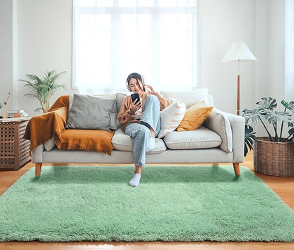 ONASAR Sage Green 3x5 Rugs for Bedroom, Fluffy Bedside Area Rug, Washable Soft Plush Shaggy Small Floor Throw Carpets for Living Room Preppy Dorm Teen Kids Girls Boy Baby Nursery Home Decor Aesthetic
