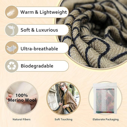DANA XU 100% Merino Wool Pashmina Shawl for Women 96"x43", Oversized Cashmere Wrap with Tassels, Floral Travel Blanket Cape