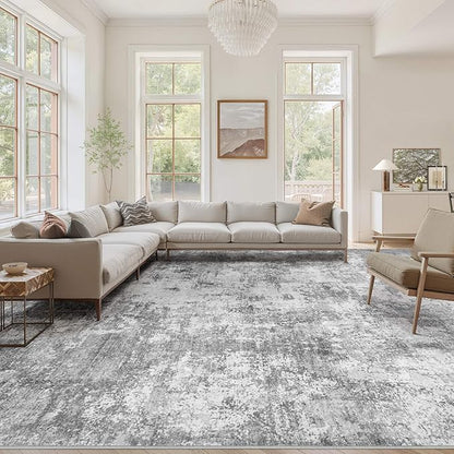 Washable 10X14 Area Rug: Modern Abstract Soft Non-Slip Indoor Rugs - Low Pile Stain Resistant Foldable Rug for Living Room Bedroom Dining Room Playroom Office(Grey 10'x14')