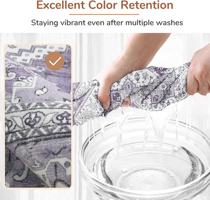 OPPODREAM Thin 10x14 Area Rugs, Washable Rugs 10x14 with Non Slip Backing, Low-Pile Faux Cashmere 10 x 14 Carpet, Purple