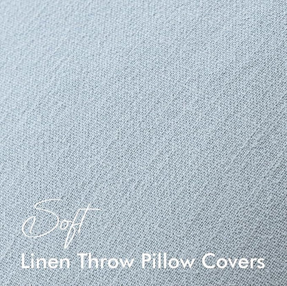 EMEMA Throw Pillow Covers Decorative Linen Pillow Covers 18x18 Inch Light Blue Boho Farmhouse Neutral Couch Throw Pillows for Bed Pack of 2 Accent Pillowcase Modern Sofa Cushion Livingroom Home