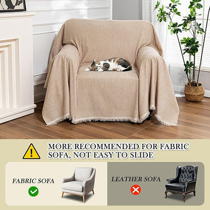 MEETSKY Sofa Covers Armchair Single Couch Cover for Dogs,Throw Couch Cover with Tassel Recliner Chair Recliner Cover Washable 1 Cushion Couch Chenille Couch Protector, 71"x 91", Khaki
