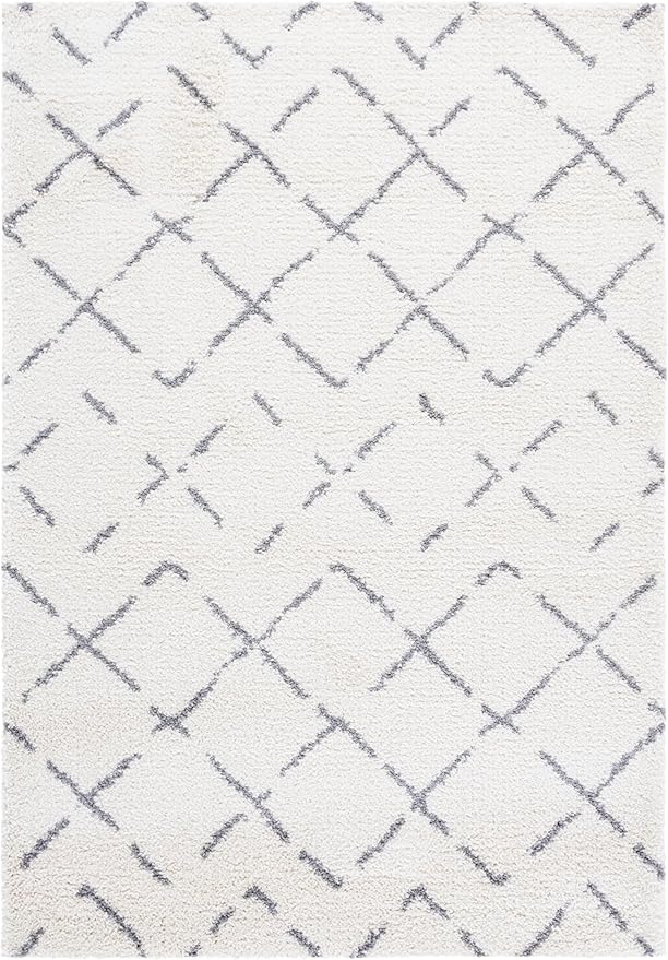 SAFAVIEH Arizona Shag Collection Area Rug - 5'1" x 7'6", Ivory & Grey, Moroccan Boho Design, Non-Shedding & Easy to Clean, Ideal for Living Room, Bedroom, Dining Space (ASG743F)