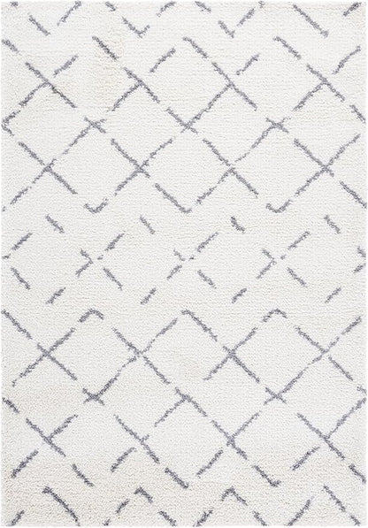 SAFAVIEH Arizona Shag Collection Area Rug - 6'7" x 9'2", Ivory & Grey, Moroccan Boho Design, Non-Shedding & Easy to Clean, Ideal for Living Room, Bedroom, Dining Space (ASG743F)