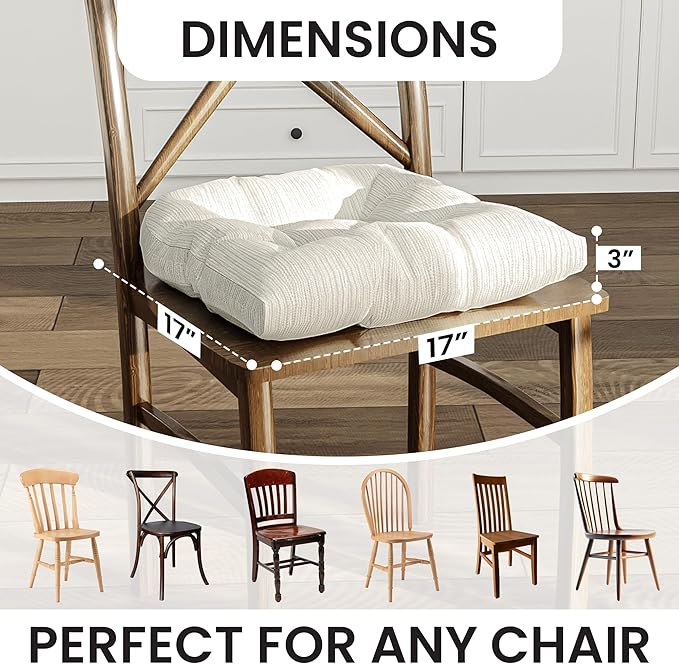 Klear Vu Gripper Overstuffed Universal Non-Slip Dining Chair Cushions for Kitchen Decor or Office Use, U-Shaped Skid-Proof Seat Pad, 17x17 Inches, 2 Count (Pack of 1), Chenille Ivory