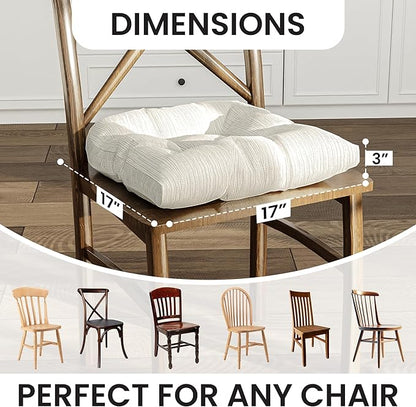 Klear Vu Gripper Overstuffed Universal Non-Slip Dining Chair Cushions for Kitchen Decor or Office Use, U-Shaped Skid-Proof Seat Pad, 17x17 Inches, 2 Count (Pack of 1), Chenille Ivory