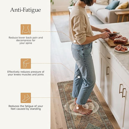 GENIMO Kitchen Mats for Floor 2PCs, Washable Anti Fatigue Mat for Cushioned, 17.3"x47"+17.3"x30", Waterproof Kitchen Rugs, Non Slip Comfort Standing Mat Rug for Home, Sink, Laundry, Brick
