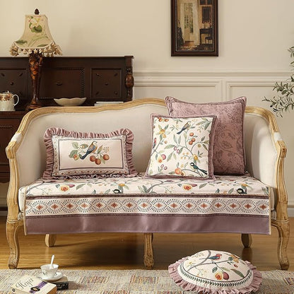 Pink Farmhouse Throw Pillow Covers,Birds and Flowers Pattern Cozy Velvet Pillowcases,Decoration Square Pillows Cushion Covers for Couch Sofa Bed Car Chair,18"x18"