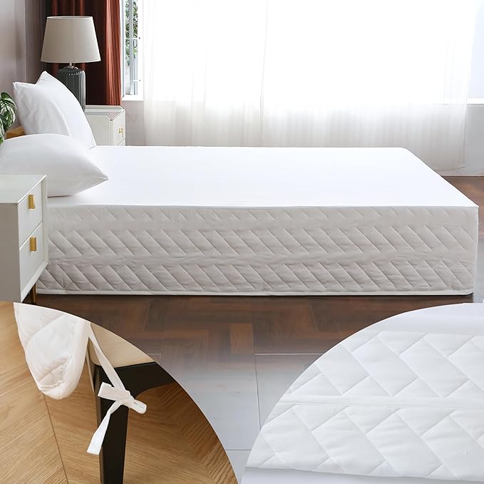 Queen Bed Skirt-Box Spring Cover with 14 Inch Tailored Drop,Wrinkle and Fade Resistant Hotel Wrap Around Bed Skirts,Bed Frame Cover (Checkered White, Queen)