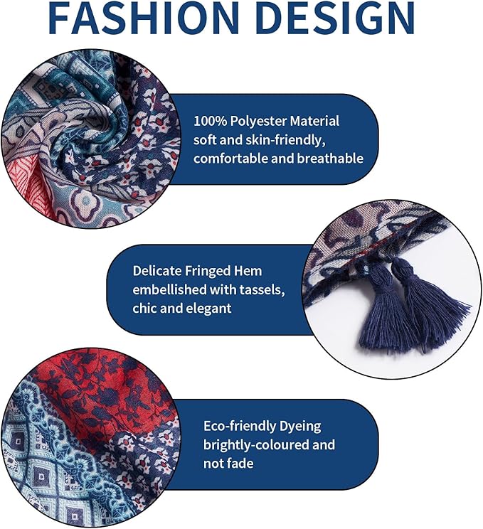 Scarf for Women Lightweight Soft Floral Leopard Printed Scarves Fall Winter Fashion Shawl Wrap with Fringe