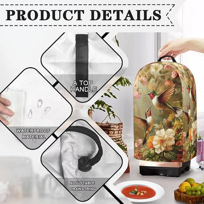 Blender Dust Cover for Kitchen Small Appliance Decor, Vintage Flower Hummingbird Anti Fingerprint Oil-proof Dust Protection Stand Mixer Juicer Soy Milk Machine Covers