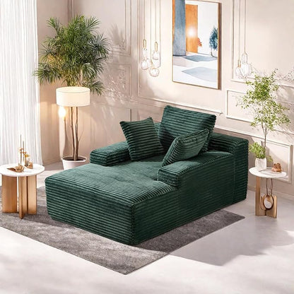 Chaise Lounge Chair Indoor, Oversized Comfy Fluffy Cloud Couch with Throw Pillows & Deep Seat, Modern Lounge Sleeper Couch with Armrests, Upholstered Sofa Bed Chair for Living Room, Green
