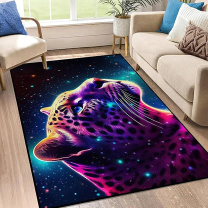 Galaxy Leopard Rug Fierce Panther Head Area Rugs for Boys Kids Bedroom Living Room Gameroom Girls Glitter Carpet Floor Mat Throw Rugs 79 in x 39 in