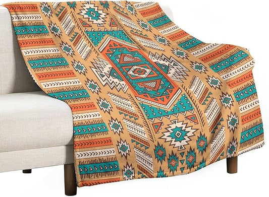 Aztec Throw Blanket, Tribal Navajo Print Native Blanket for Camping Outdoor Couch Sofa Bed 40"x50"