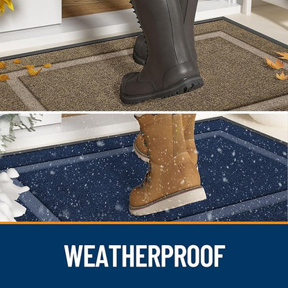 OLANLY Front Door Mat Indoor Outdoor Entrance, Waterproof All-Season, All-Weather Doormat, Sturdy Natural Rubber, Fade Resistant, Low Profile, Easy Clean Patio Porch Entryway Mat, 59x20, Blue