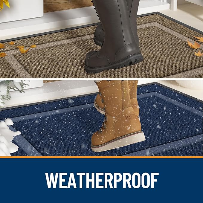 OLANLY Front Door Mat Indoor Outdoor Entrance, Waterproof All-Season, All-Weather Doormat, Sturdy Natural Rubber, Fade Resistant, Low Profile, Easy Clean Patio Porch Entryway Mat, 71x47, Light Brown