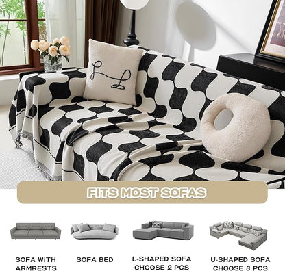 MEETSKY Sofa Covers Washable Couch Covers for 3 Cushion Couch Sofa Pet Friendly, Simple Modern Plaid Jacquard Couch Covers for Dogs, 91" x 118", Black Checkerboard