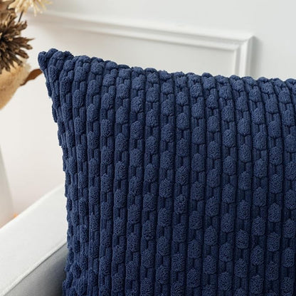 Kevin Textile 20x54 Inch Long Body Lumbar 1 Pack Boho Decorative Throw Pillow Cover Soft Striped Corduroy Rectangle Cushion Case Farmhouse Accent for Living Room Couch Sofa Bed, Navy Blue