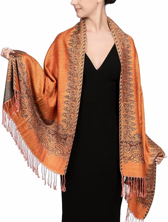 Achillea Big Paisley Pashmina Shawl Wrap for Women – Elegant Scarf for Weddings, Evening Dresses, Festivals & Daily Wear