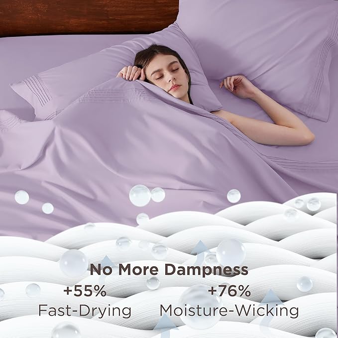 Bedsure Deep Pocket Twin Sheets Set - Fits Mattresses Up to 21 Inches Thick -3 Piece GentleSoft Bed Sheets, Moisture Wicking, Soft & Cooling Bedsheet & Pillowcases, Easy & Secure Fit, Light Purple
