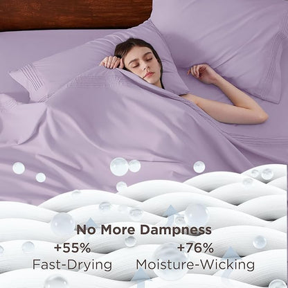 Bedsure Deep Pocket Twin Sheets Set - Fits Mattresses Up to 21 Inches Thick -3 Piece GentleSoft Bed Sheets, Moisture Wicking, Soft & Cooling Bedsheet & Pillowcases, Easy & Secure Fit, Light Purple