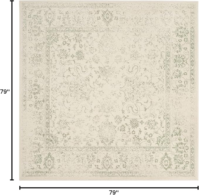 SAFAVIEH Adirondack Collection Area Rug - 6'7" Square, Ivory & Sage, Distressed Vintage Floral Design, Non-Shedding & Easy to Clean, Ideal for Living Room, Bedroom, Dining Space (ADR109V)