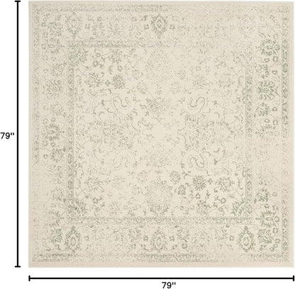 SAFAVIEH Adirondack Collection Area Rug - 6'7" Square, Ivory & Sage, Distressed Vintage Floral Design, Non-Shedding & Easy to Clean, Ideal for Living Room, Bedroom, Dining Space (ADR109V)