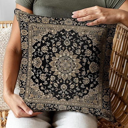 Vintage Boho Floral Print Throw Pillow Cover 18x18 - Brown, Black - Retro Rust Floral Decor Pillowcase | Indoor Outdoor Cushion Case for Sofa Bed Living Room Bedroom Home (Beige&Black, 18x18inch)