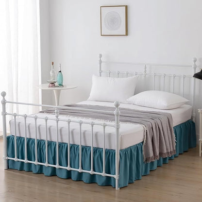 Bed Skirt Full Size Ruffled Bed Skirts with Split Corners, 18 Inch Drop Dust Ruffle Bed Skirt with Platform, Teal Blue, Full - 18" Drop