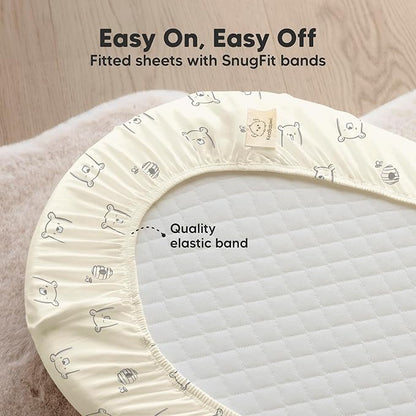 2-Pack Organic Bassinet Sheets for Girls, Boys - 100% Cotton Bassinet Mattress Sheets Compatible with Halo Bassinest Swivel Sleeper, Graco, Baby Delight, Chicco, Fitted Bassinet Sheets (Bumble Bear)