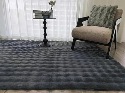 GLORY RUGS Area Rugs Bubble Soft Faux Rabbit Fur Rug 5x7 Polar Gray Plush Carpet Shag Cozy Fluffy Rug Non Slip Rugs, Machine Washable Shaggy Area Rug Bedroom Living Room and Dining Room.