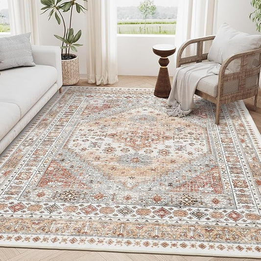 zesthome 4x6 Rug - Stain Resistant Washable Rug, Anti Slip Backing Rugs for Living Room, Foldable Vintage Small Area Rugs(Orange,4'x6')