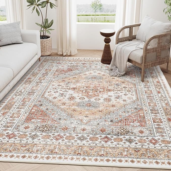 zesthome 3x5 Area Rug Ultra Soft Washable Rug, Non Slip Area Rug Indoor Entrance, Stain Resistant Rugs for Living Room Bedroom Vintage Home Decor (Orange,3'x5')